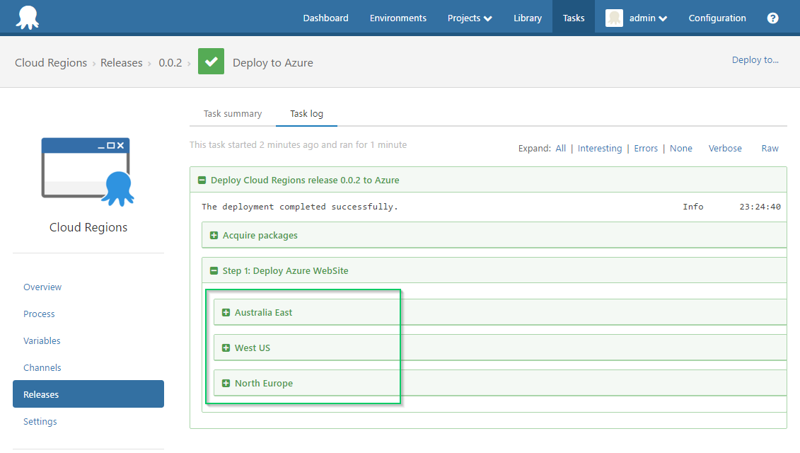 Cloud Region Deployment Log