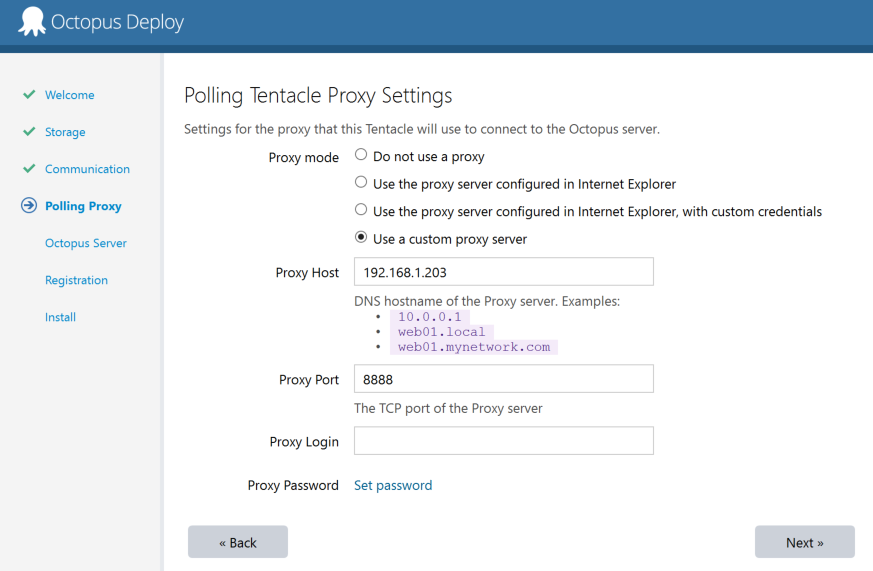 Setting up the polling tentacle proxy