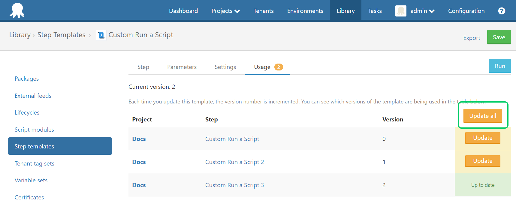 Step Template Usage