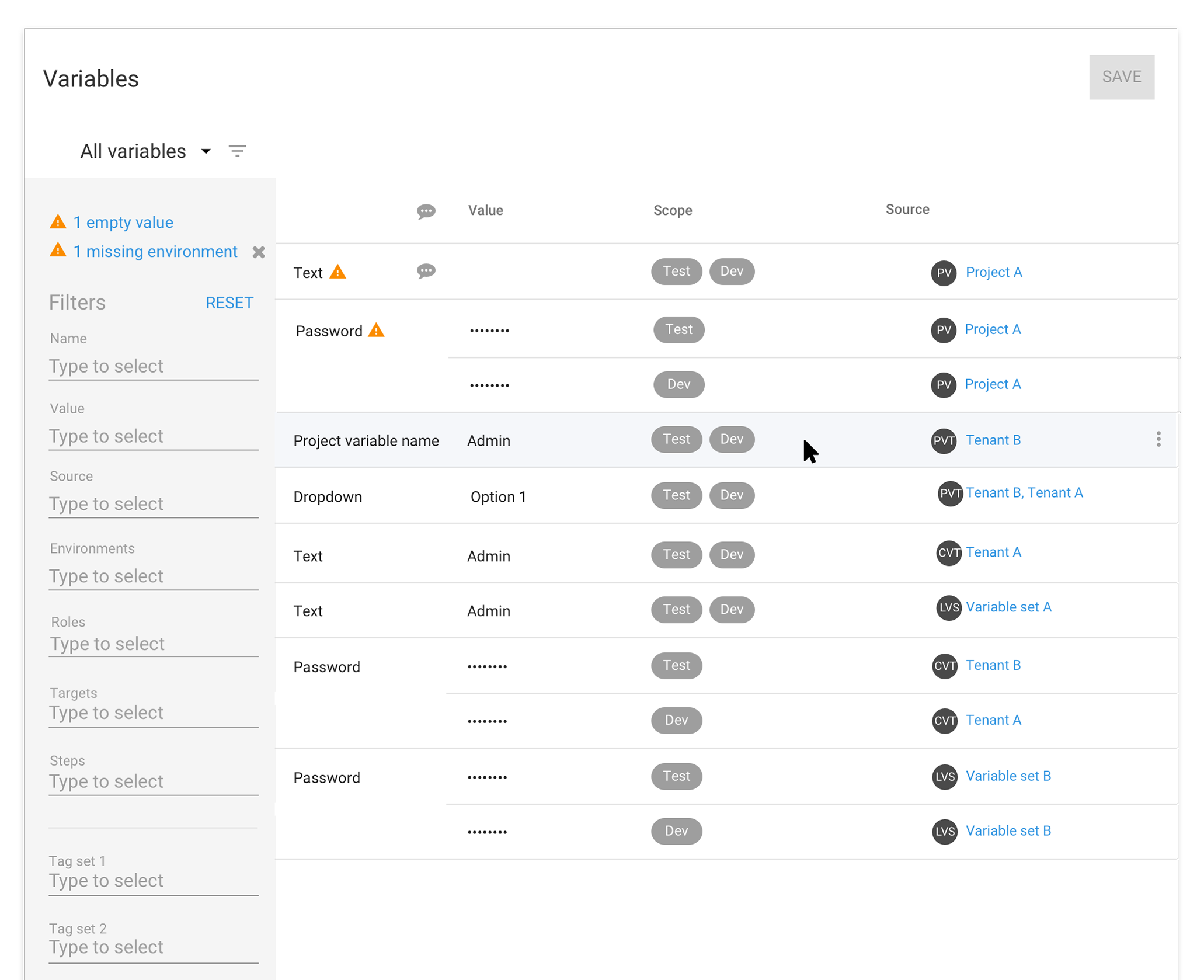 Octopus variable editor - all variables