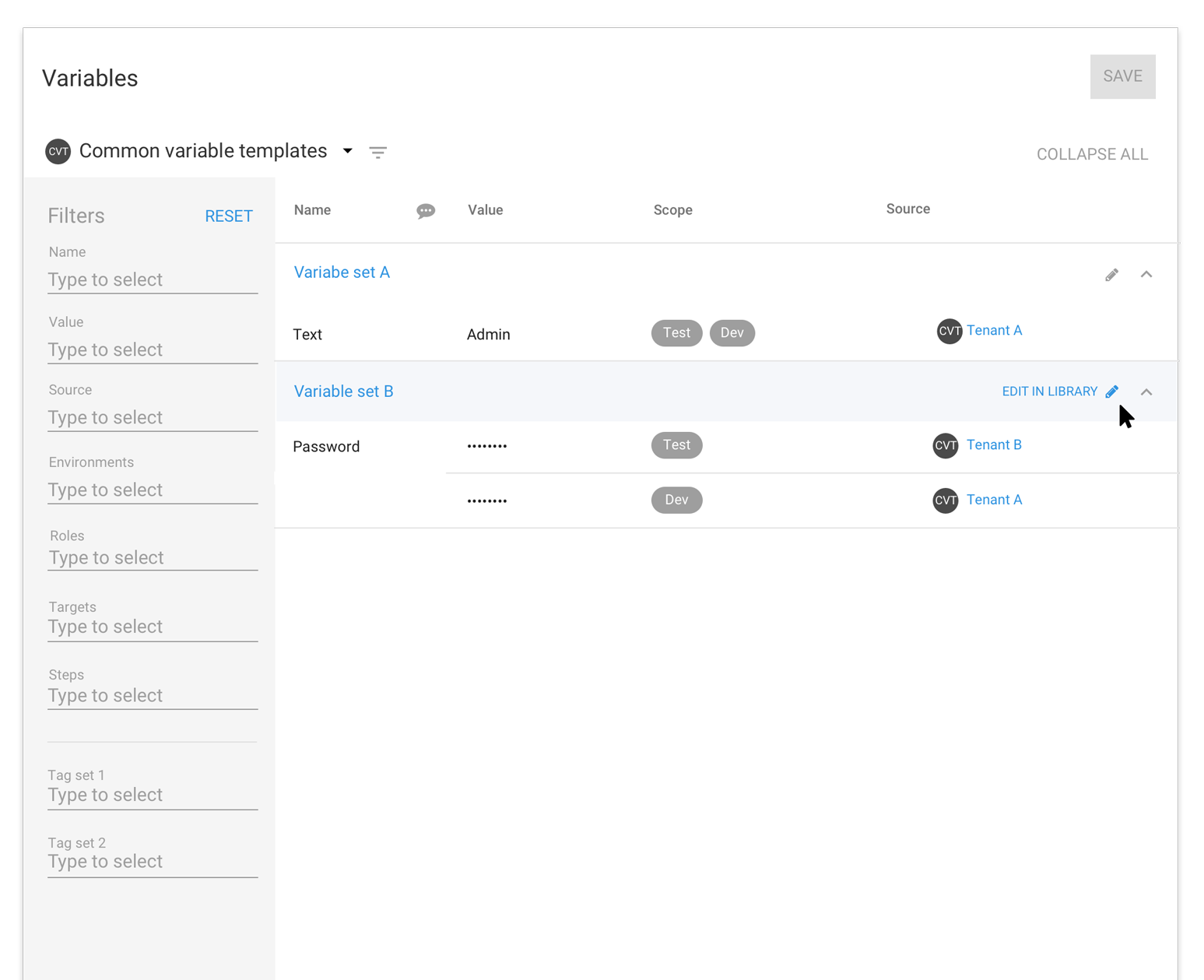 Octopus variable editor - common variable templates