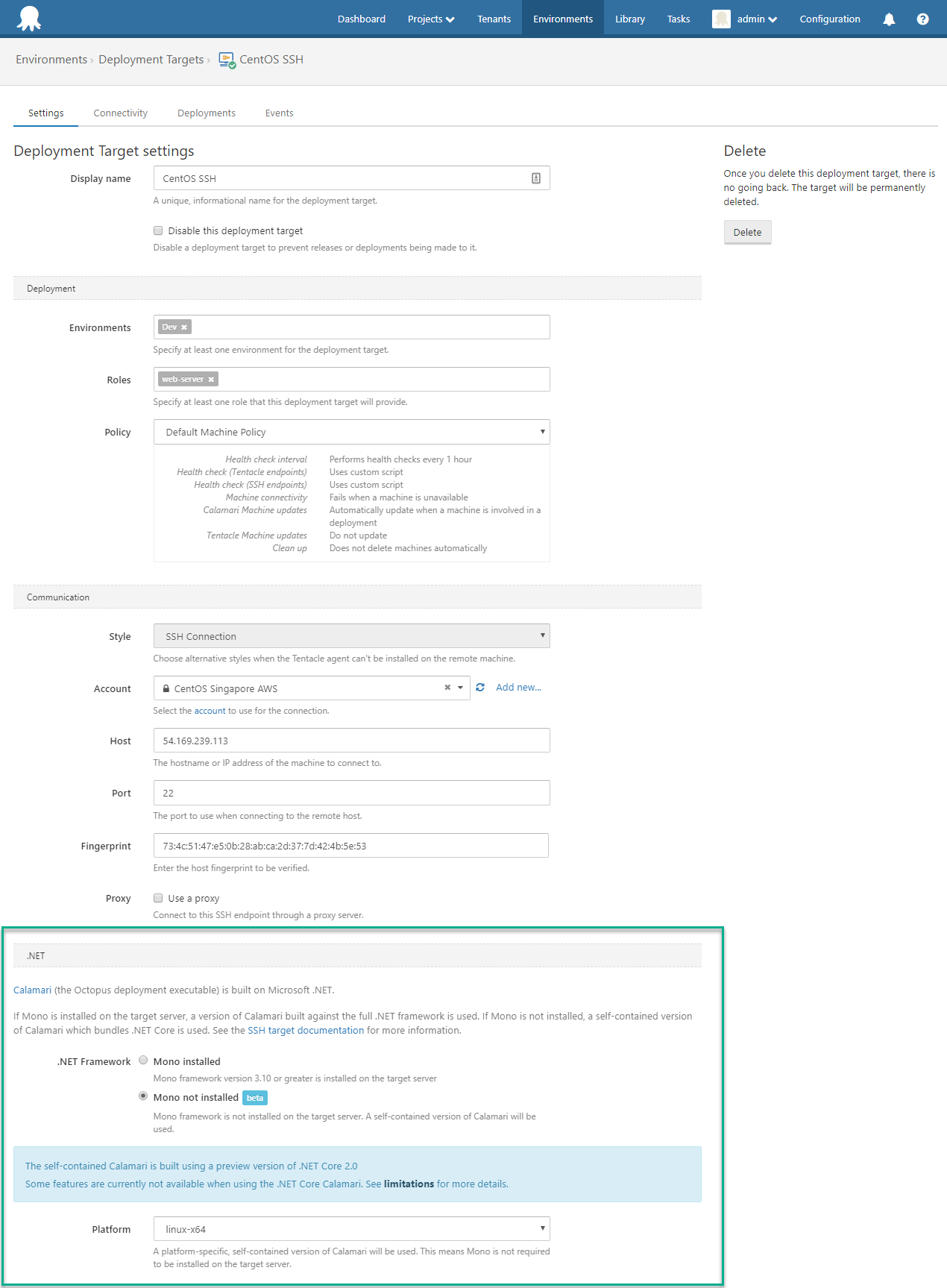 SSH Target .NET Settings