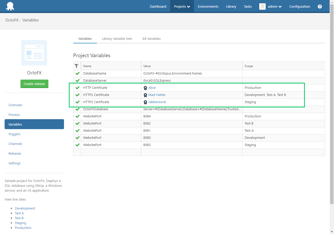 Certificate Variables