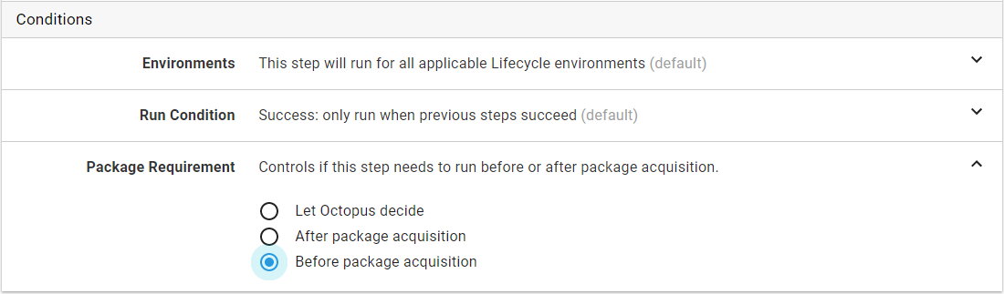 Step condition - Package requirement