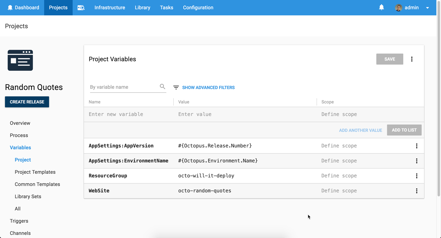 Project variables