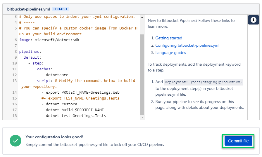 Configured Pipelines YAML file