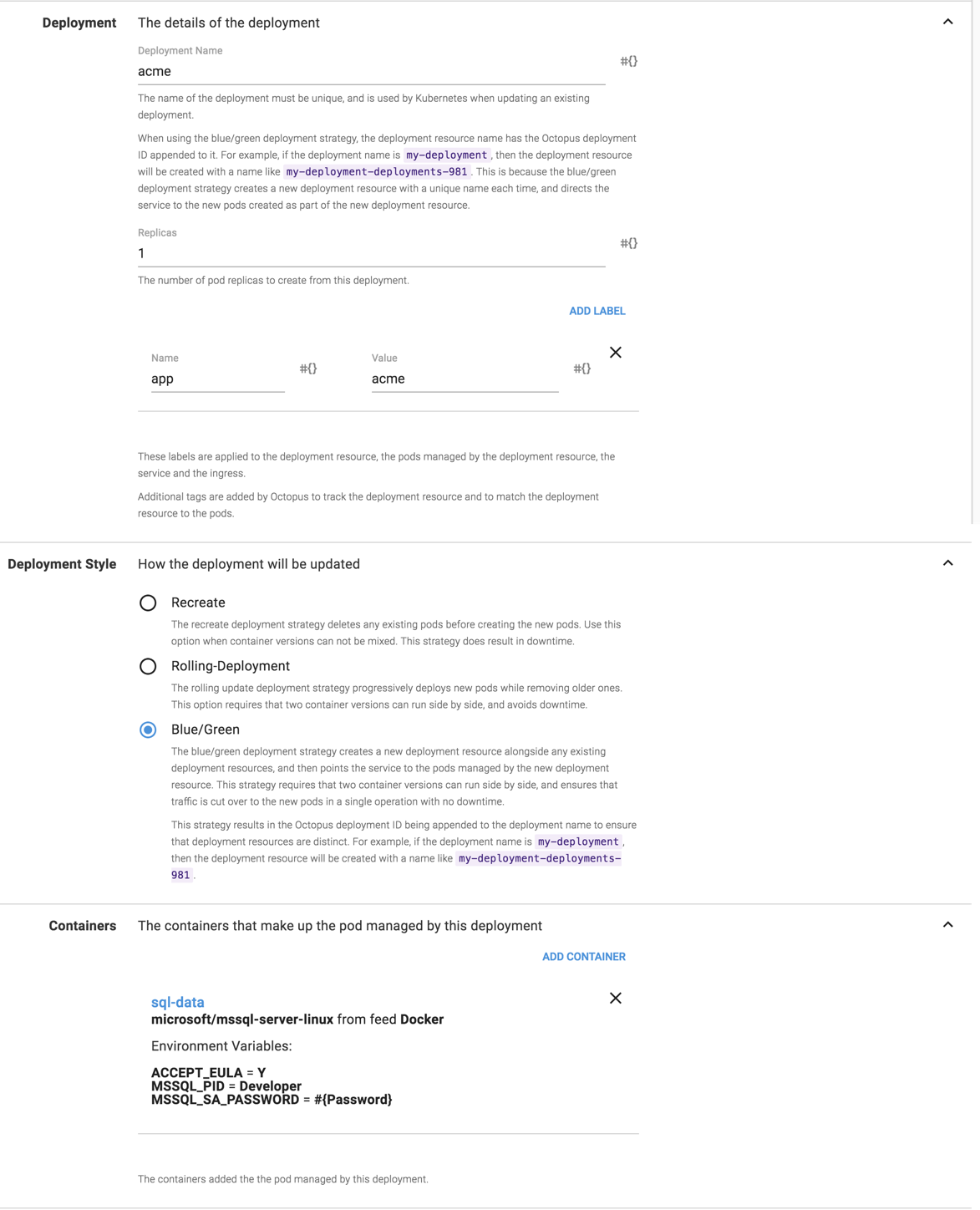 Deploy Containers Step - Deployment