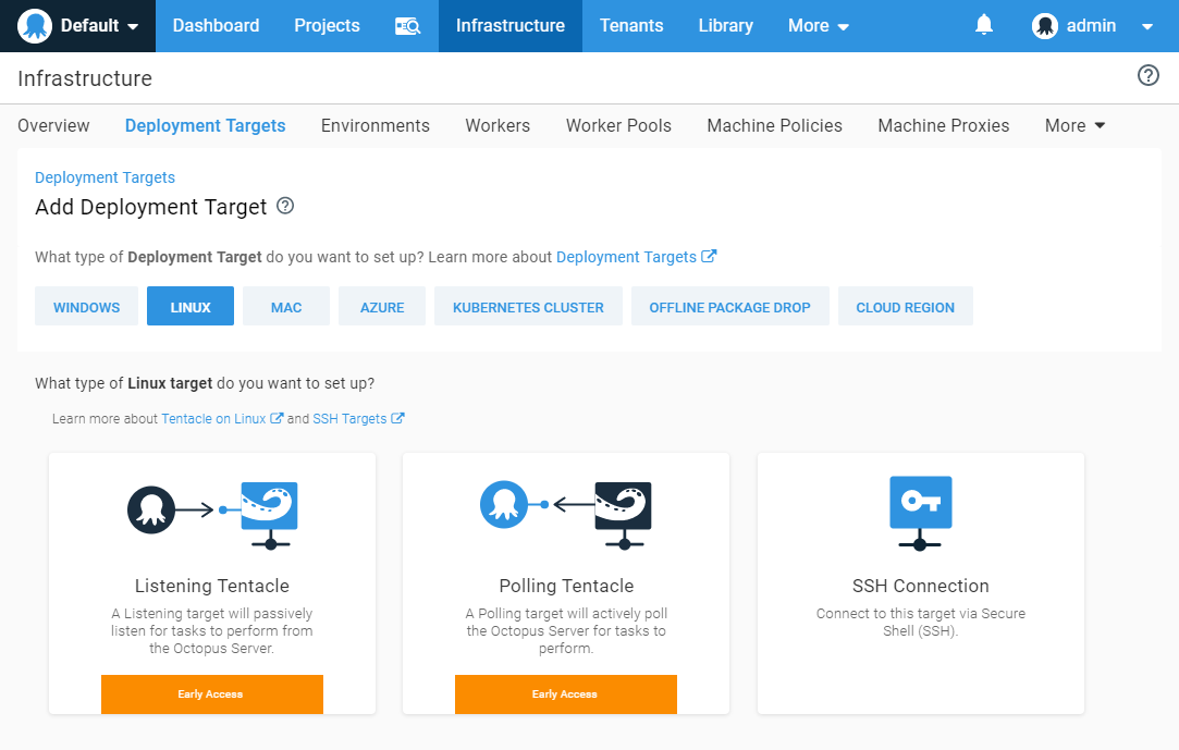 Linux deployment targets page