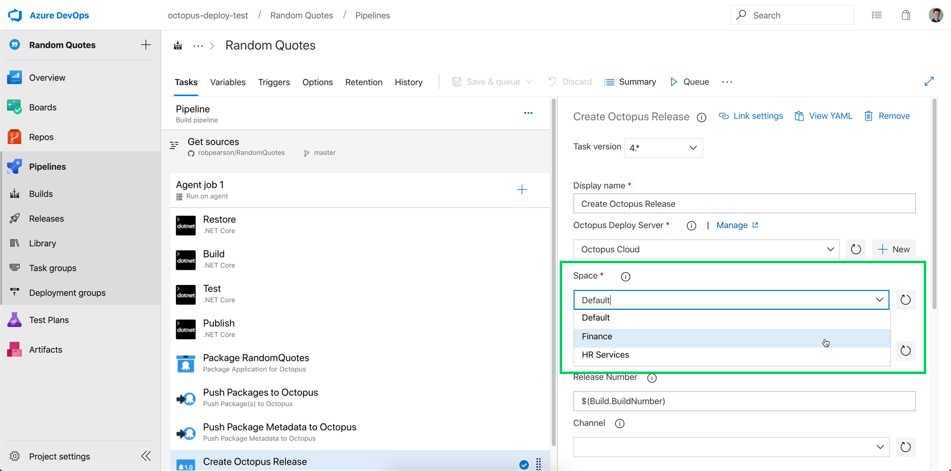 Configure your Octopus Space in an Azure Pipelines build process