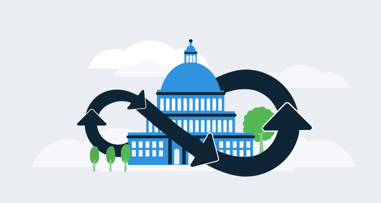 Illustration showing an infinite feedback loop surrounding a government building