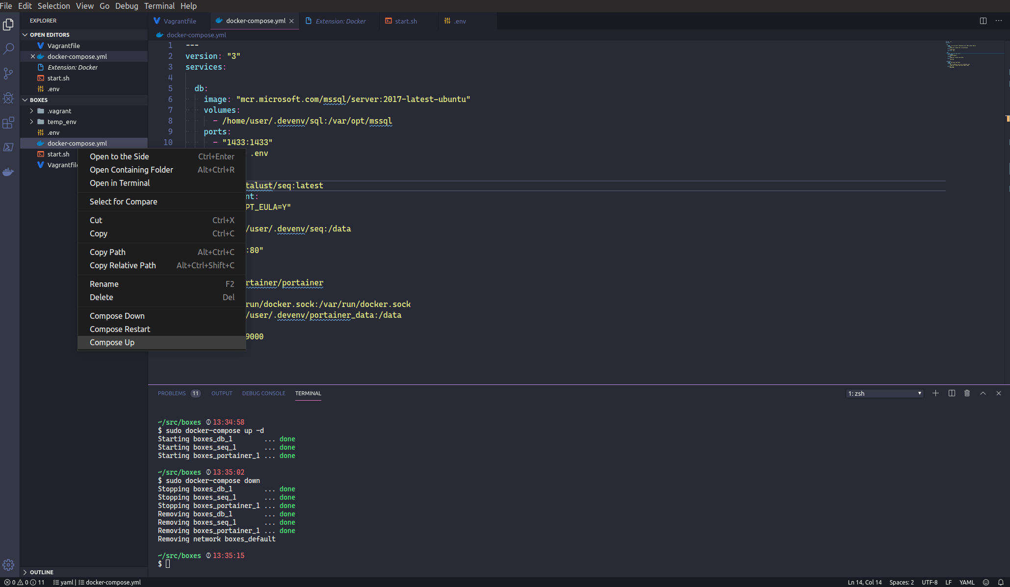docker-compose in vs code terminal