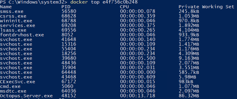 docker top on windows