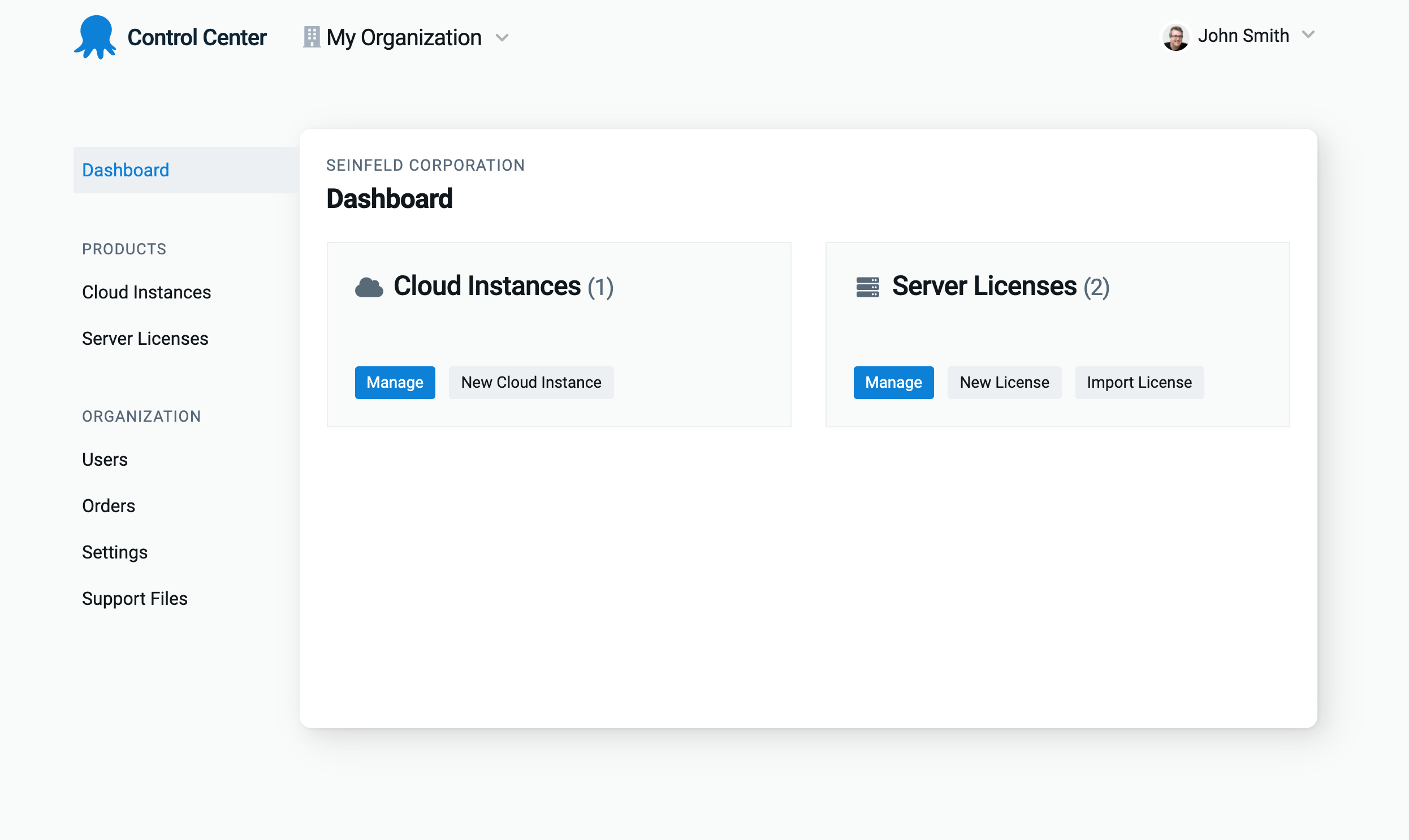 Control Center dashboard