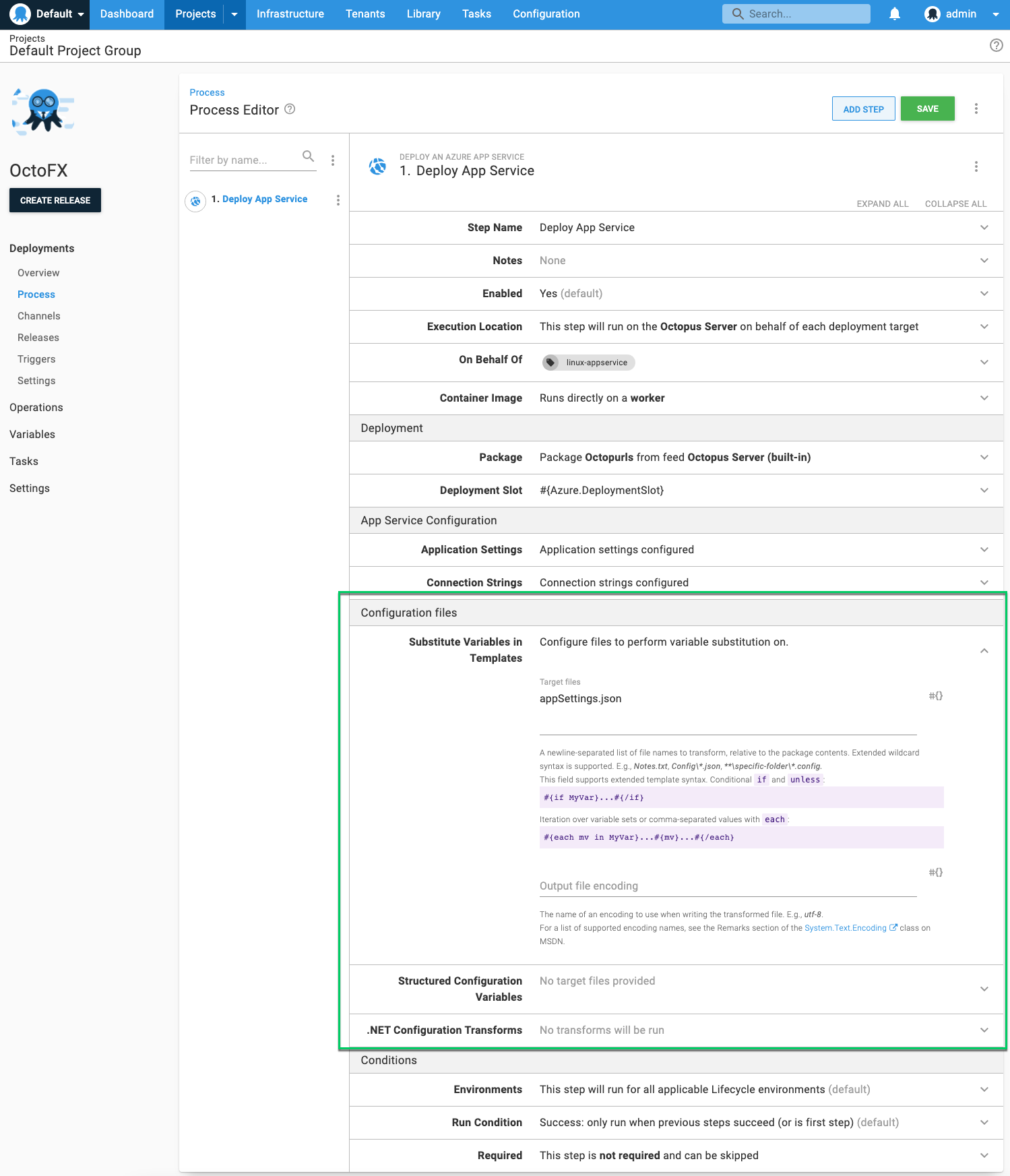 Azure app service configuration file options