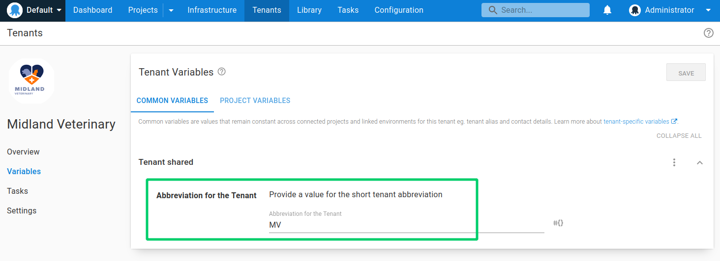 Common variable tenant value