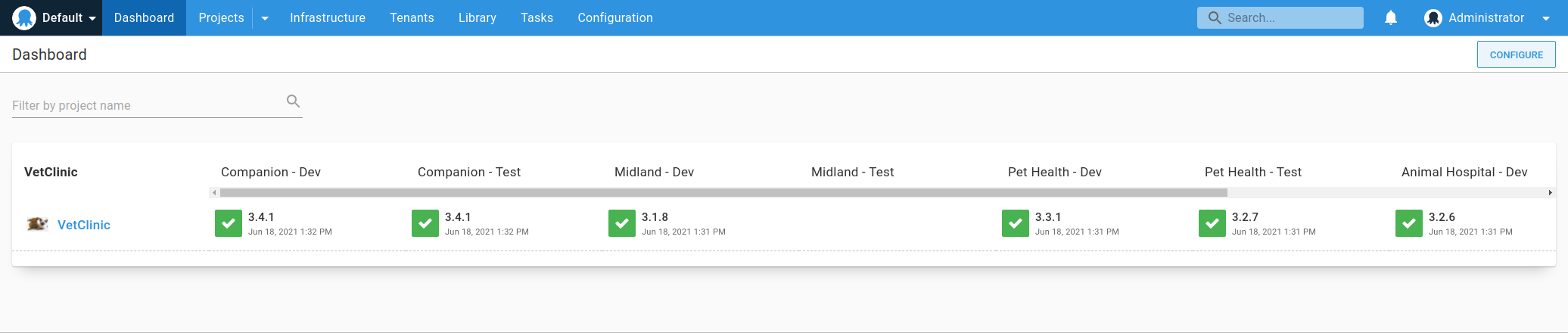 Multi-tenancy using multiple environments