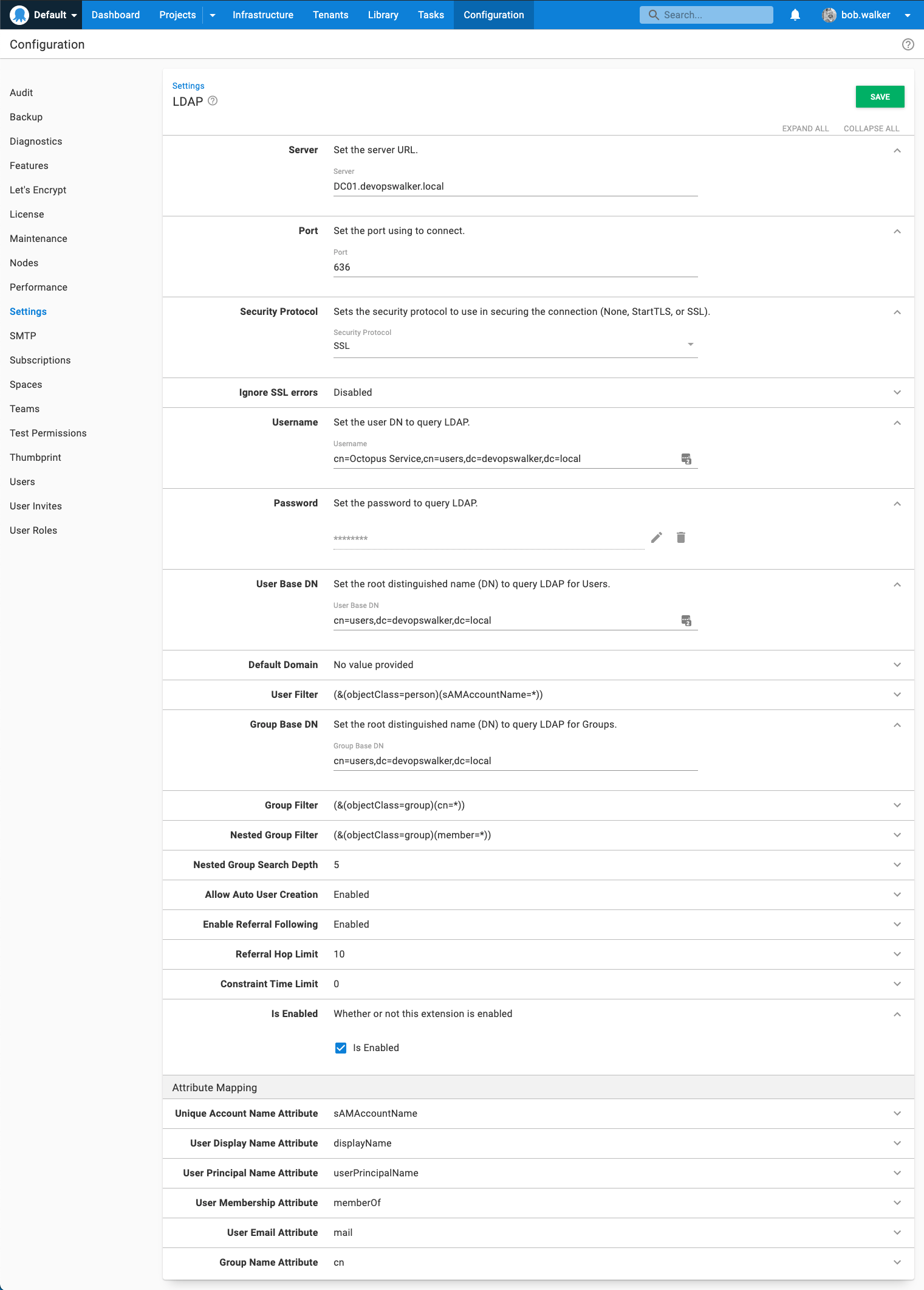 basic configuration for LDAP authentication provider