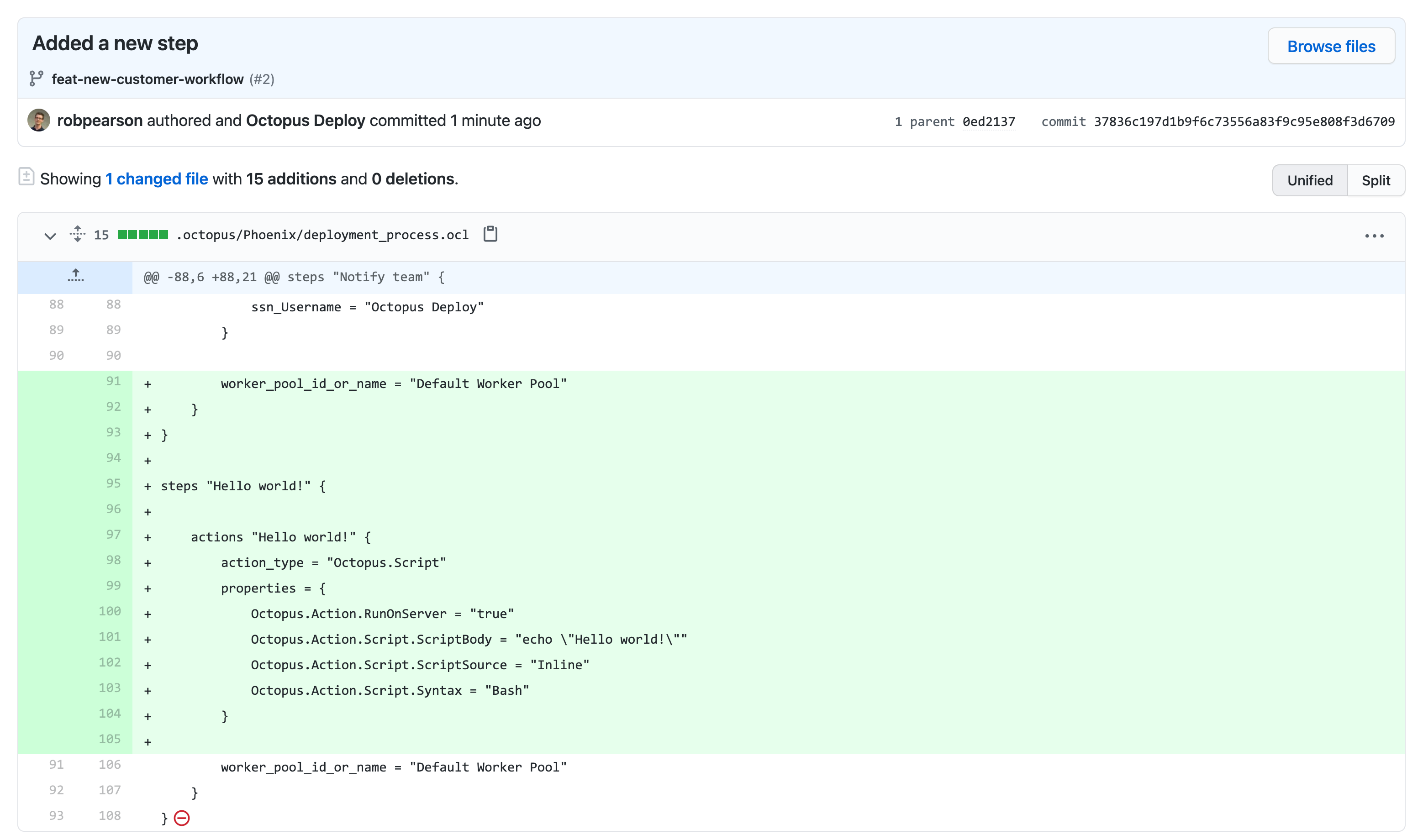 Octopus Config as Code pull request diff