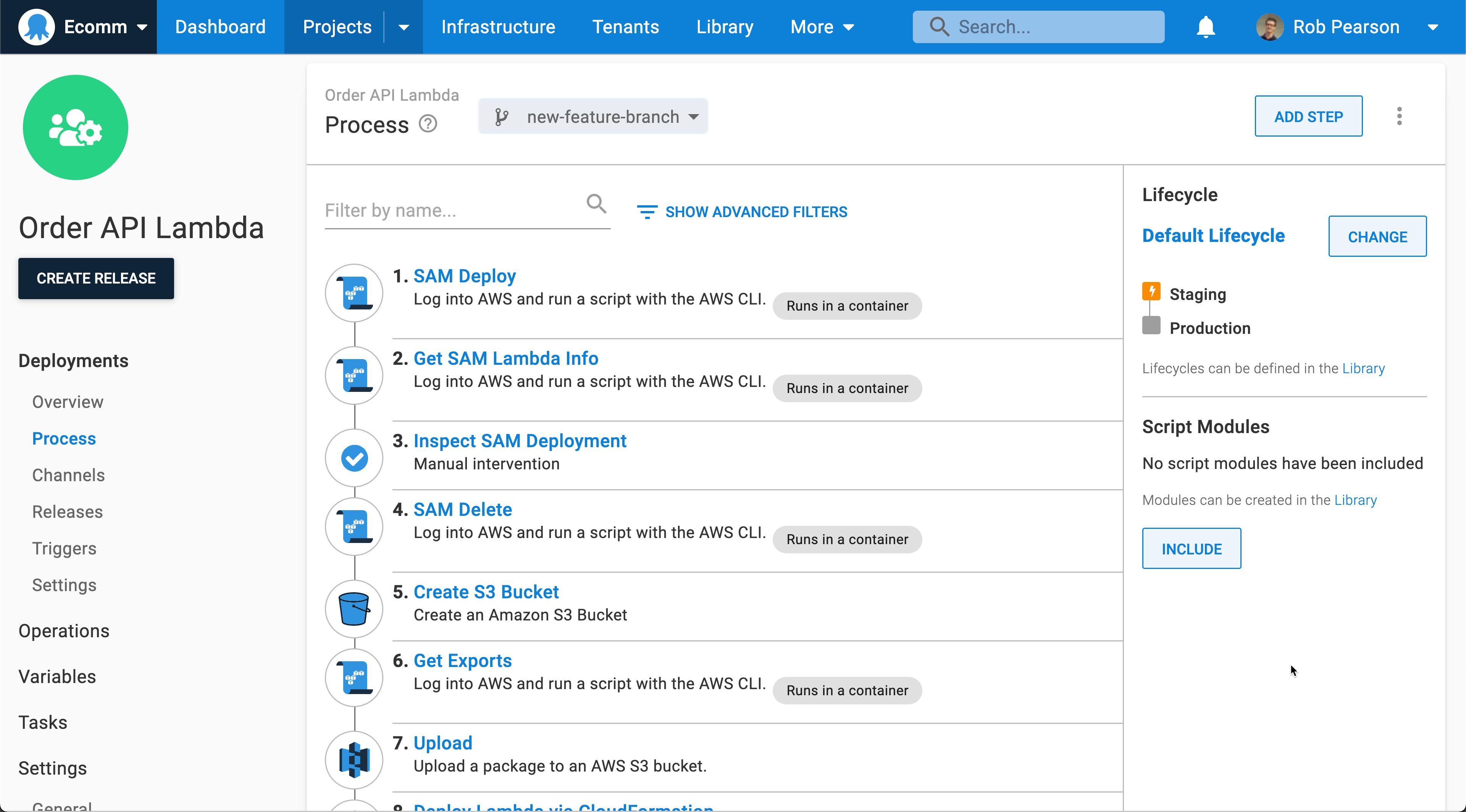 AWS Lambda serverless deployment process including the new Create S3 bucket step