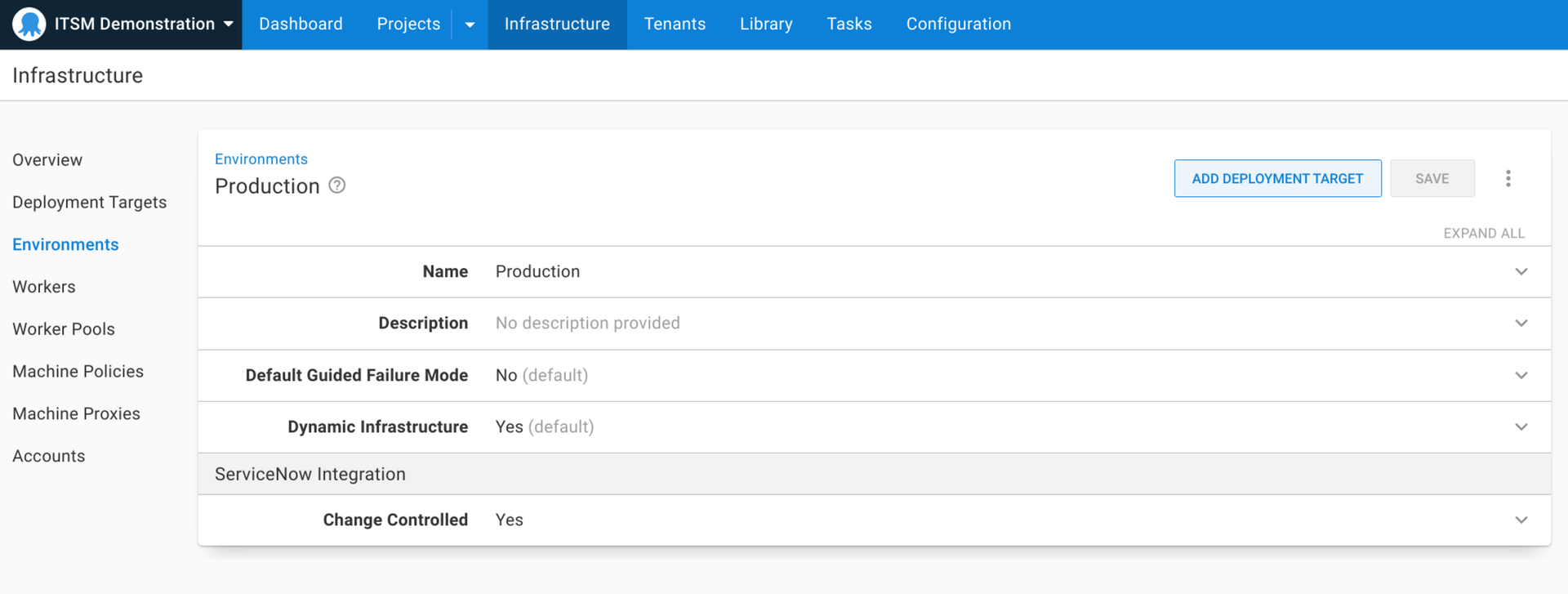 Service Now environment configuration