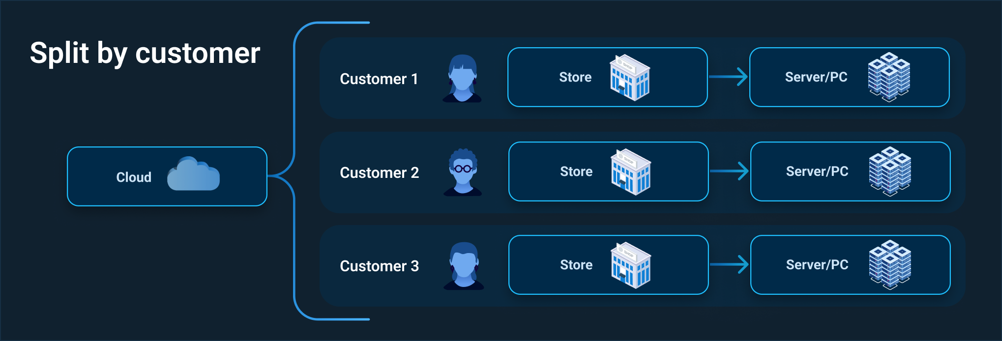 Diagram of multi-tenancy split by customer