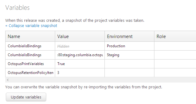 Updating Octopus release variables