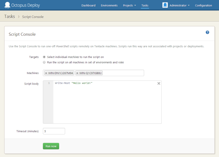 Using the Octopus Script Console to execute one-off admin tasks