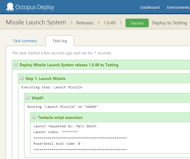 Task output when using prompted variables