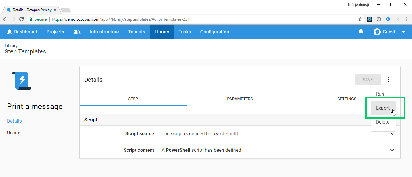 custom step templates octopus deploy