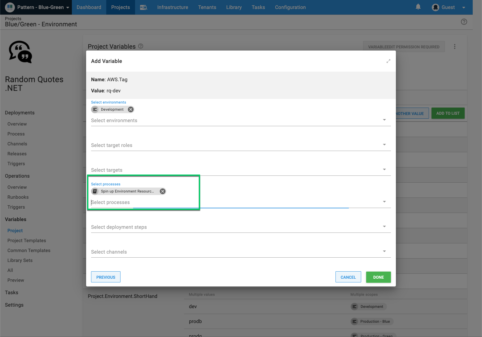 Scoping a variable to a process